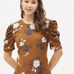 Harpa Bronze-Toned Floral Printed Puff Sleeve Top-image-66