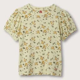 Blue Giraffe Girls Floral Printed Puff Sleeves Top-picture-2