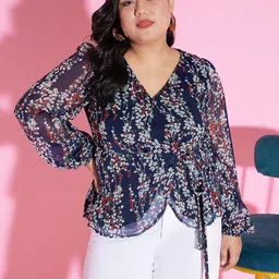 Berrylush Curve Plus Size Floral Print Tie Ups Wrap Top image 1