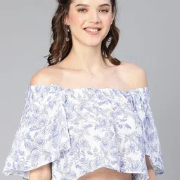 Oxolloxo Floral Print Off-Shoulder Pure Cotton Bardot Crop Top-image-42