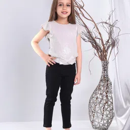 Peppermint Girls Self Design Shimmer Round Neck Flutter Sleeves Top-image-22