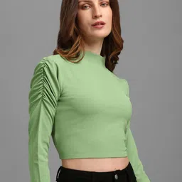 PURVAJA Women Lime Green High Neck Fitted Crop Top-picture-15