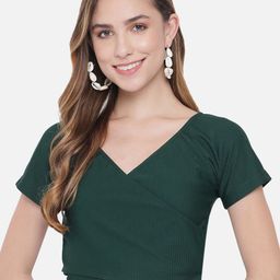 Orchid Blues Green Solid Crop Wrap Crop Top-image-12