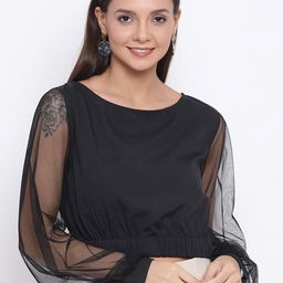 BAESD Boat Neck Cuffed Sleeves Crop Cinched Waist Top-image-63