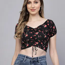 aayu Floral Printed Crepe Fitted Crop Top-image-35
