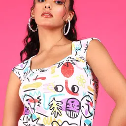 Popwings Printed Square Neck Fitted Top-image-60