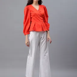 PRETTY LOVING THING V-Neck Puff Sleeves Wrap Top-image-15