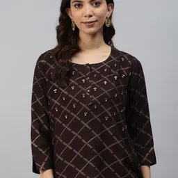 HIGHLIGHT FASHION EXPORT Round Neck Geometric Printed Top-image-48