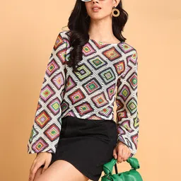 Murcia Round Neck Geometric Print Top-image-40