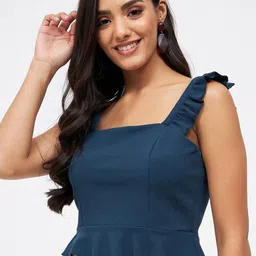 Kibo Teal Peplum Crop Top-image-93