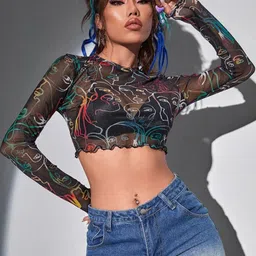 BAESD Floral Printed Semi Sheer Fitted Crop Top-image-8