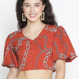 DRAAX Fashions Geometric Printed V-Neck Flared Sleeves Crop Top-16