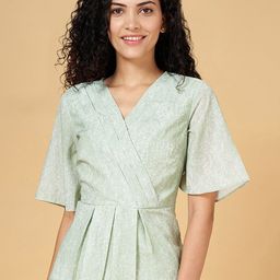 Annabelle by Pantaloons Abstract Printed V-Neck Flared Sleeves Pleated Regular Top-14