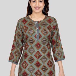 Saree Swarg Grey & Brown Ethnic Motifs Printed Kurti-image-40