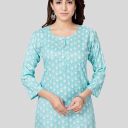 Saree Swarg Blue & White Floral Printed Kurti-image-75