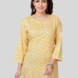 Saree Swarg Yellow & White Floral Printed Kurti-picture-4