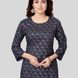 Saree Swarg Navy Blue & Red Ethnic Motifs Printed Kurti-36