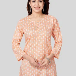 Saree Swarg Peach-Coloured & Off White Floral Printed Kurti-picture-13