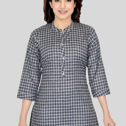 Saree Swarg Black Checked Mandarin Collar Kurti-image-65