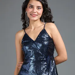 20Dresses Blue Embellished Sequined Shoulder Straps Wrap Top-image-81