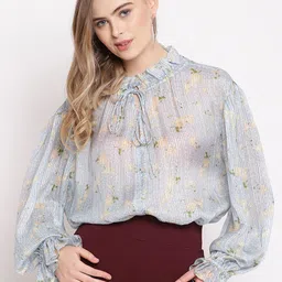 Amagyaa Blue Floral Print Blouson Top-image-69