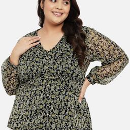 wild U Plus Size Floral Print V-Neck Top-image-14