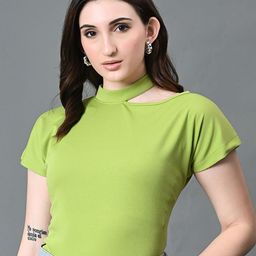 Roadster Choker Neck Cut-Out Short Sleeves Top-image-60