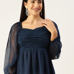 Slenor Sweetheart Neck Puff Sleeve Georgette Empire Top-image-9