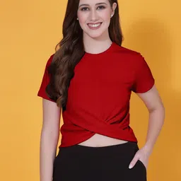 Oomph! Self Design Sleeveless Twisted Regular Crop Top-image-36