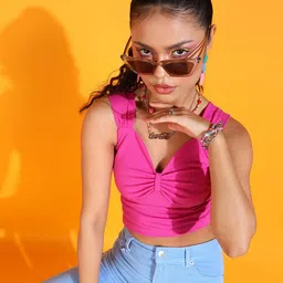 Popwings Self Design Shoulder Strap Crop Top-picture-13