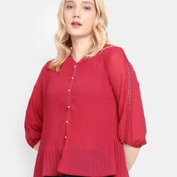 V-Mart Accordion Pleats V Neck Puff Sleeves Georgette Top-picture-22