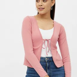 Harpa Women Rose Striped Crop Tie-Up Shrug-52