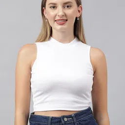 COLOR CAPITAL High Neck Cotton Fitted Crop Top-picture-54