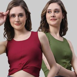 FBAR Pack Of 2 Round Neck Twisted Detail Cotton Rib Crop Tops-image-62