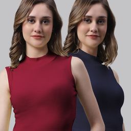 FBAR Pack Of 2 High Neck Crop Cotton Rib Fitted Tops-picture-21