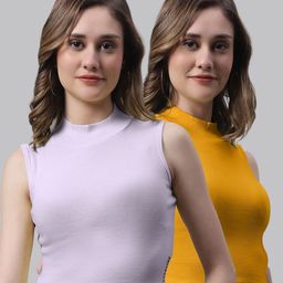 FBAR Pack Of 2 Bio Wash Skin Friendly High Neck Sleeveless Cotton Fitted Crop Top-image-89