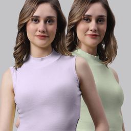 FBAR Pack Of 2 Sleeveess Bio Wash Cotton Fitted Top-image-69