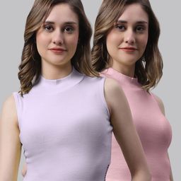 FBAR Pack Of 2 High Neck Skin Friendly Bio-Wash Pure Cotton Fitted Crop Tops-image-64