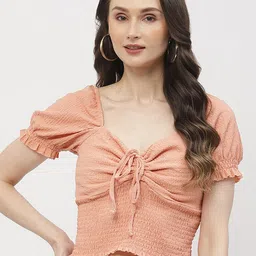 Madame Tie-Up Neck Puff Sleeve Cotton Crop Top-picture-29