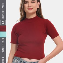Boleem Pack Of 2 Ribbed Cotton Fitted Crop Top-picture-16