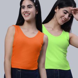 FBAR Pack Of 2 Scoop Neck Sleeveless Ribbed Cotton Crop Tops-image-95