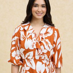 20Dresses Rust Abstract Print Cotton V-Neck Wrap Top-picture-10