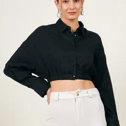 Marie Claire Self Designed Extended Sleeves Shirt Style Crop Top-image-65
