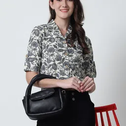 BAESD Floral Printed Cotton Shirt Style Crop Top-image-25