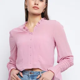 Madame Ruffled Shirt Style Crop Top-image-37