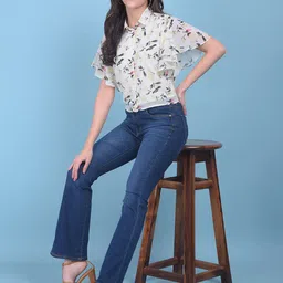 Crimsoune Club Floral Printed Flared Sleeve Shirt Style Crop Top-image-46