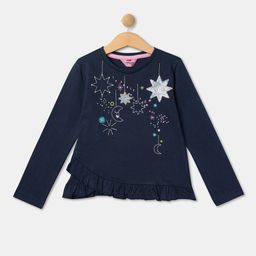 R&B Conversational Printed Long Sleeves Ruffled Sequined Cotton Top-picture-3