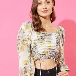 ANVI Be Yourself Green Floral Chiffon Regular Crop Top-picture-38