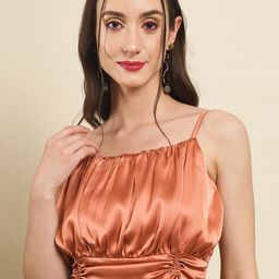 Trend Arrest Shoulder Straps Ruched Satin Crop Top-image-5