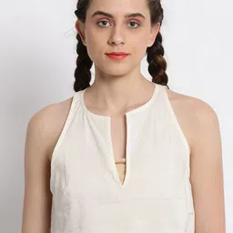 GRASS by Gitika Goyal Sleeveless Notch Neck Boxy Crop Cotton Top-image-80